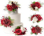 TINGE TIME 3Pcs Pre-made Cake Toppers，Wedding Artificial Flowers Decor, Cake Decorations for Weddings, Birthdays, Party,Baby Shower,Celebration(Burgundy) - Image 7