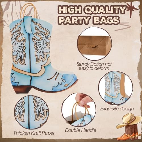 Tioncy 24 Pcs Cowboy Boot Paper Gift Bags, Assorted Style, Brown and Blue - Image 3