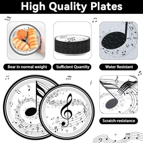 200Pcs Musical Note Plates Napkins Music Notes Themed Party Tableware Set Baby Shower Dinnerware Disposable Music Dessert Plates for Concert Birthday Party Baby Shower Decor Supplies Serve 50 - Image 3