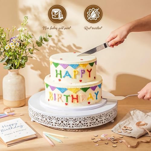 Wenqik 16 Inch White Cake Stand Metal Round with Cutter Spatula, Classic - Image 4