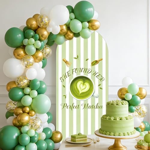 She Found Her Perfect Match Bachelorette Arch Backdrop Cover Tea Matcha Themed Party Decorations Green 6ft Balloon Arch Stand Backdrop for Women Match Made in Heaven Bridal Shower Engagement Supplies - Image 3