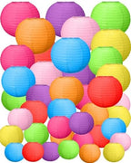Treela Paper Lanterns Bulk, 5 Sizes, Round Chinese Lamp, Colorful, 80 Pcs by Treela