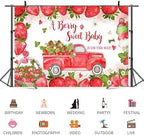 8x6ft Baby Shower Backdrop A Berry Sweet Baby is On The Way Photography Background Pink Strawberry Truck Banner Decorations Ice Cream Bowknot Girls Kids Newborn Party Photo Booth Prop - Image 3