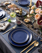 bUCLA 150PCS Blue and Gold Plastic Plates - 25 Guests Navy Blue Plastic Dinnerware Disposable for Party & 4th of July - Include 25 Dinner/Dessert Plates, 25 Knives, 25 Forks, 25 Spoons, 25 Cups - Image 6