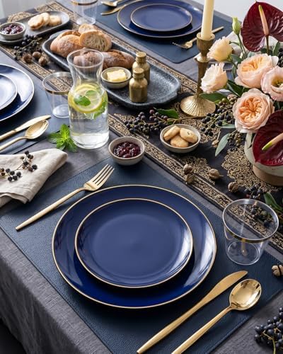 bUCLA 150PCS Blue and Gold Plastic Plates - 25 Guests Navy Blue Plastic Dinnerware Disposable for Party & 4th of July - Include 25 Dinner/Dessert Plates, 25 Knives, 25 Forks, 25 Spoons, 25 Cups - Image 6