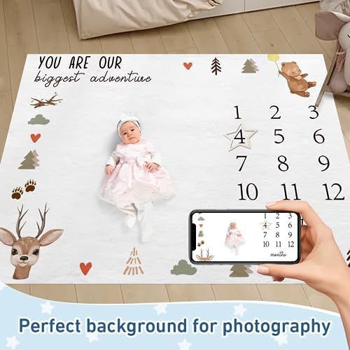 Personalized Baby Milestone Blanket for Boys Girls Baby Month Blanket- First Year Calendar Monthly Growth Chart - Deer Print Halloween Birthday Gifts for Infant Todder(FixedSize) - Image 2