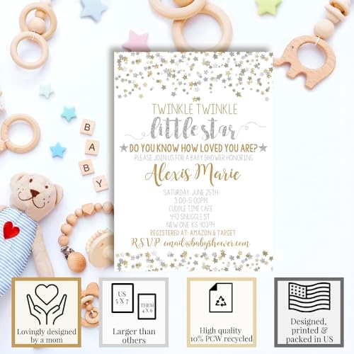 Amanda Creation Custom Baby Shower Invites Twinkle Baby Shower 20 5x7 Custom Personalized Gender Neutral Invitations With Envelopes - Image 2