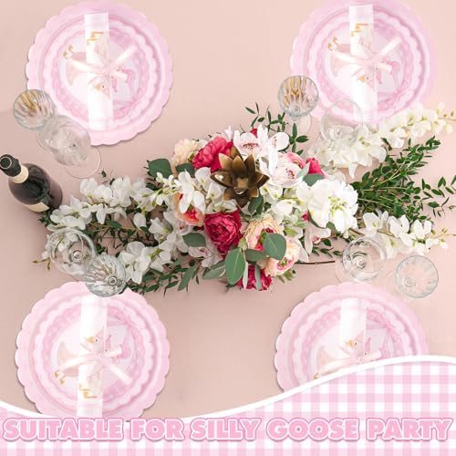 Zhehao 350 Pcs One Silly Goose Birthday Party Tableware Set Scalloped Pink Bow Baby Shower Plates Cup Napkins Forks for Birthday Party Decorations Supplies for 50 Guests - Image 4