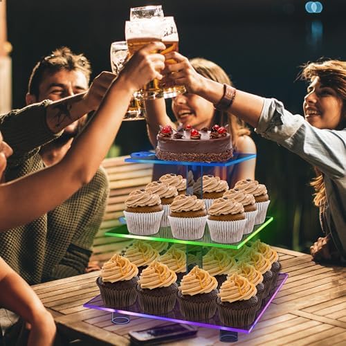 Cupcake Stand for 24 Cupcakes, 3 Tier Cupcake Holder with Rechargeable LED, 7 Colors Light Cupcake Tower, Acrylic Dessert Table Display Set for Weddings, Christmas, Birthday, Parties - Image 6