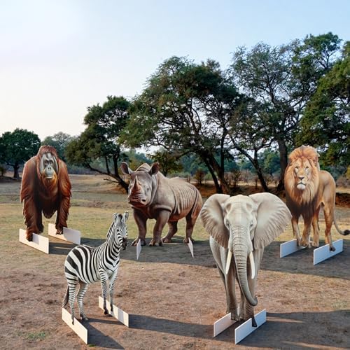 Leinuosen 5 Pcs Large Woodland Animal Party Stand Decorations Set, Safari - Image 4