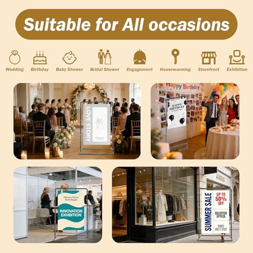 Wedding Welcome Sign Stand, Adjustable Linen Welcome to Our Wedding Sign Holder, Elegant Welcome Sign Easel with Hanging Straps for Seating Chart, Banner, Ceremony Decor (Black, 54"-69") - Image 7