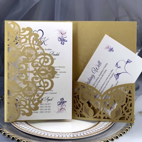 50PCS 3D Lace Flower Laser Cut Wedding Invitation Cards with Envelope Blank Inner Sheet Hollow Out Flower Shape Invitations for Wedding Quinceanera Birthday Shower Engagement Party 10 by Ykybhx