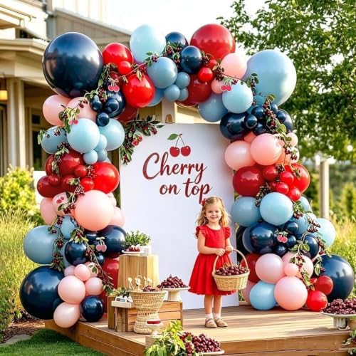 Red Blue Pink Balloon Garland Double Stuffed Dark Navy Blue Red Cherry Balloon Arch Kit for Graduation 4th of July Birthday Baby Shower Bridal Wedding Party Decorations - Image 2
