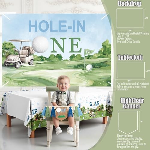 Hole in One Birthday Decorations, 133 PCs Golf First Party Supplies Boy 1st Birthday Decor Set with Balloons Chair and Photo Banners Backdrop Tablecloth Cake Cupcake Toppers Boxes Cutout Crown - Image 5