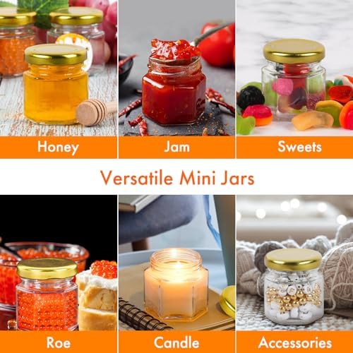 AuroTrends 1.5oz Mini Hexagon Honey Jars 60-Pack with Lids & Dippers - Image 5