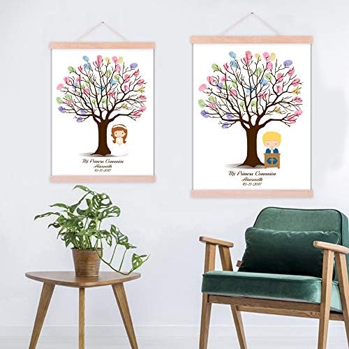 DIY Fingerprint Tree Baby Shower Sign in Guest Book with Wooden Hanger Personalized Commuion Baptism Birthday Gift for Boys Party Decorstions-60x80cm - Image 4