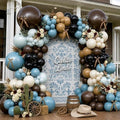 Blue Brown Balloon Garland Double Stuffed Dusty Blue Black Beige Balloons Tan Cream White Balloon Arch Kit With Ribbon Bows for Baby Shower Gender Reveal Wedding Western Birthday Party Decorations by Aurovia