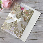 20PCS 5.12 x 7.28'' Champagne Wedding Invitations Cards Laser Cut Hollow Rose Flowers Pocket with bowknot for Bridal Shower Engagement Birthday Invite (Champagne Glitter) - Image 6