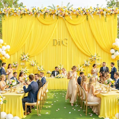 40ft x 10ft Wrinkle Free Yellow Wedding Backdrop Curtains for Party Bridal Shower Reception Decorations Yellow Fabric Curtain Backdrops Drapes for Photography Baby Shower Birthday Background - Image 4