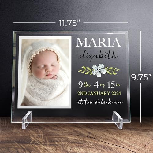 11.75"x9.75" Custom Glass Picture Frame for 5x7 Photo, Personalized Baby Picture Frames, Nursery Decor for Gender Reveal and Baby Announcement Ideas, Adoption Gifts for New Parents (Design 2) - Image 5