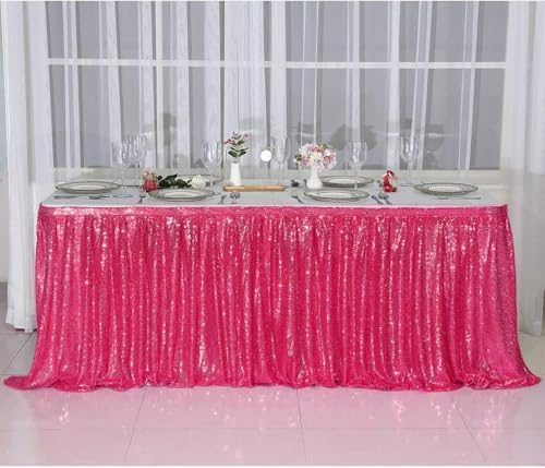 PartyDelight Hot Pink Sequin Table Skirt 14ft Long x 30 Inch High - Image 2