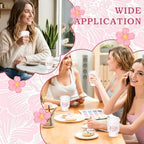 50Pcs Pink Floral Disposable Coffee Cups with Lids and Sleeves - Image 7