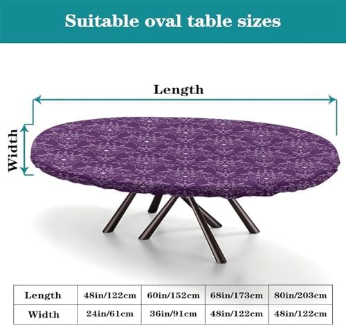 Purple Damask Pattern Print Oval Tablecloth Fitted Stain Resistant Oilproof Elastic for Kitchen and Dining Room Fits for 42" x 60" Oval Table - Image 4