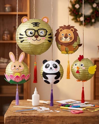 Treela Paper Lanterns Bulk, 5 Sizes, Round Chinese Lamp, Gold, 60 Pcs - Image 2