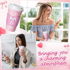Jingmore 100 Set Pink Bow Coffee Cups with Lids, Straws and Sleeves Pink Bowknot Disposable Drinking Cup for Wedding Coquette Birthday Baby Shower Bachelorette Party Supplies (16 oz) - Image 4