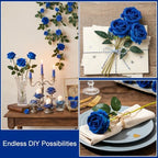 50 PCS Blue Roses Artificial Flowers, Fake Roses with Long Stem Realistic Silk Roses for DIY Wedding Bouquets Tables Centerpieces Arrangements Baby Shower Birthday Home Decor Christmas Gift for Her - Image 3