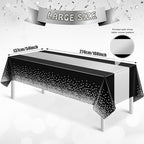 12Pcs Black Silver Tablecloth Party Decorations,Plastic Black Table Cloth Printed Silver Table Runner Disposable Rectangle Table Cover for Birthday Anniversary Wedding Graduation Party,54 x108 Inch - Image 2