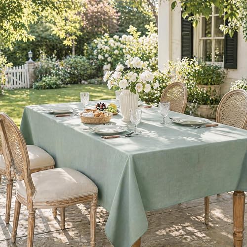 Sage Green Rectangle Tablecloth, 60 x 120 Inch Linen Textured Table Cover - Image 7