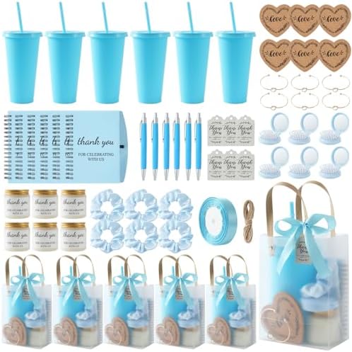 62PCS Baby Shower Prizes for Game Winners, Baby Shower Favors Gift Set for Games, Bridal Shower & Party Events, with Tumblers Notebooks Candles Mirror with Hair Brush & Gift Bags (Blue) by JIETING