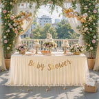Champagne Table Cloth Rectangle 6ft Stretch Fitted Tulle Tablecloth Spandex Rectangular Table Cover with Ruffle Skirt for Wedding Baby Shower Birthday Party Banquet Cake Dessert Table Decor - Image 3
