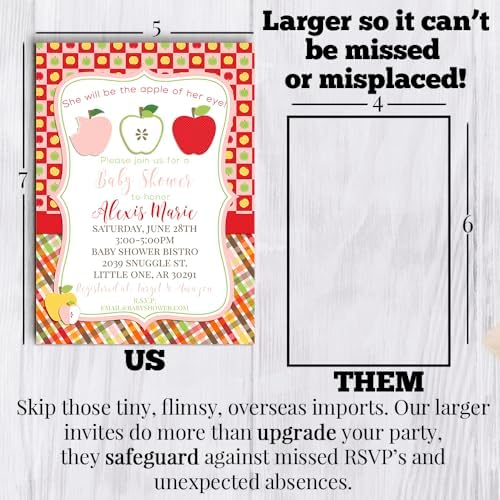Amanda Creation Custom Baby Shower Invites Apple Baby Shower Invitation 20 5x7 Custom Personalized Apple Theme Invites With Envelopes - Image 7