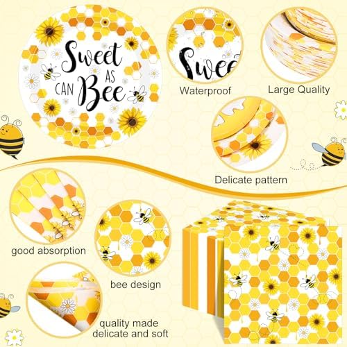 Funnymoom 250 Pcs Bee Paper Plates Napkins Cups for Baby Shower Serves 50 - Image 2