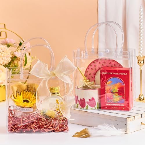 Ohuimrt 50 Pack 6.89" x 3.54" x 6.89" Clear Plastic Gift Bags with Handles - Image 5