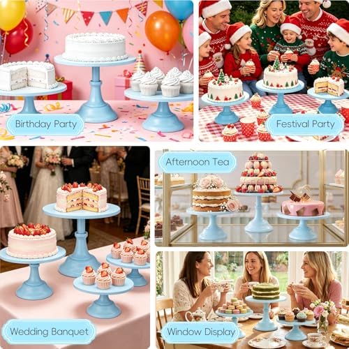 3 PCS Blue Round Cake Stand Set, Multi Size Metal Cupcake Holders Stand for Birthday Wedding Banquets, Pastry Display Holders for Holiday Party Dessert Display Table Decor (8"/10"/12" Plate) - Image 6