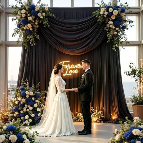 20 ft x 10 ft Wrinkle Free Black Backdrop Curtain for Parties, 4 Panels 10ft Polyester Black Photo Backdrop Drapes for Graduation Birthday Wedding Party Stage Curtains - Image 5