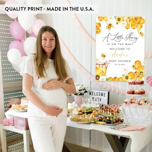 Andaz Press 16x20-Inch Personalized Welcome Baby Shower Sign, Custom Bee Themed Decoration, Bumble Bee Baby Shower Sign - Image 5