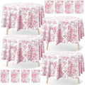 Ganeen 12 Pcs Pink Floral Plastic Tablecloth 84 Inch Round Tea Party Tablecloth Vintage Flower Disposable Pink and White Table Covers Waterproof for Birthday Wedding Baby Shower Decoration by Ganeen