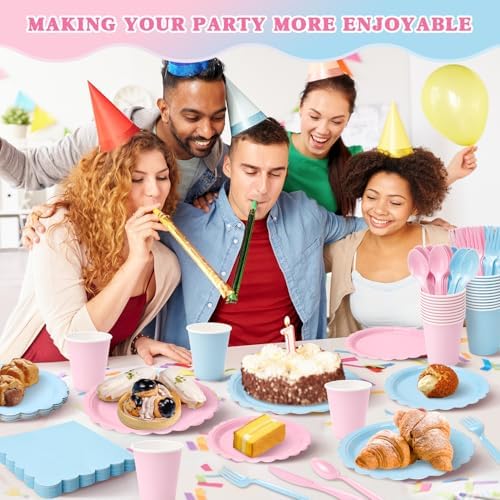 Vyntra 350 Pcs Pink and Blue Paper Plates and Napkins Party Supplies - Image 4