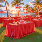 4 Pack 8ft Red Table Cloths Rectangle Tulle Tablecloth Fitted Red Tablecloths for 8 foot Rectangle Tables Spandex Table Covers for Parties Wedding Birthday Buffet Banquet Desk Tables Skirt - Image 4