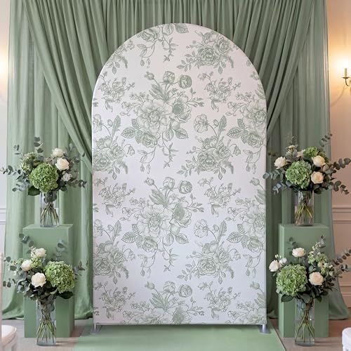 Tegeme Floral Arch Cover 7.2ft Sage Green Stretchy Spandex for Wedding by Tegeme