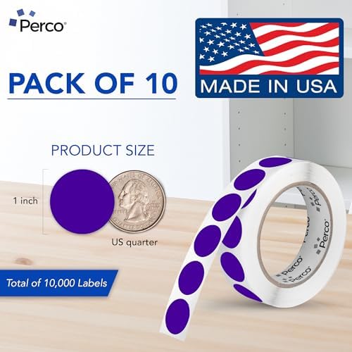 Perco Purple Perforated Round Circle Dot Sticker 1-Inch Labels — 10 Rolls, 10,000 Stickers - Category Labels, Classroom Use & Creative Organization, Strong Adhesive - Made in USA - Image 2