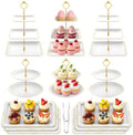 14Pcs Dessert Table Display Set, Cupcake Stand with Gold Metal Rod, 3-Tier Cup Cake Tower Stands, 2-Tiered Serving Trays, Food Platters for Tea Party, Baby Shower, Bridal, Wedding, Birthday, Plastic by AIMSEAL