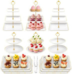 14Pcs Dessert Table Display Set, Cupcake Stand with Gold Metal Rod, 3-Tier Cup Cake Tower Stands, 2-Tiered Serving Trays, Food Platters for Tea Party, Baby Shower, Bridal, Wedding, Birthday, Plastic by AIMSEAL