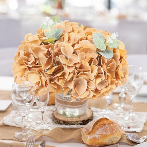 AVIVIHO 65pcs Fake Flowers Brown Hydrangea Artificial Flowers Bulk (Not Squished, No Steaming Need) Silk Flowers with Stems for Wedding Decor,Home,Baby Shower,Table Centerpieces Decoration - Image 2