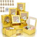 KPOSIYA 65PCS Bakery Boxes with Window 6x6x3 Inches 5 Style Cookie Boxes Small Pastry Boxes for Candy, Dessert, Pastry, Donuts, Birthday Party, Wedding(Gold) by KPOSIYA