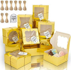 KPOSIYA 65PCS Bakery Boxes with Window 6x6x3 Inches 5 Style Cookie Boxes Small Pastry Boxes for Candy, Dessert, Pastry, Donuts, Birthday Party, Wedding(Gold) by KPOSIYA